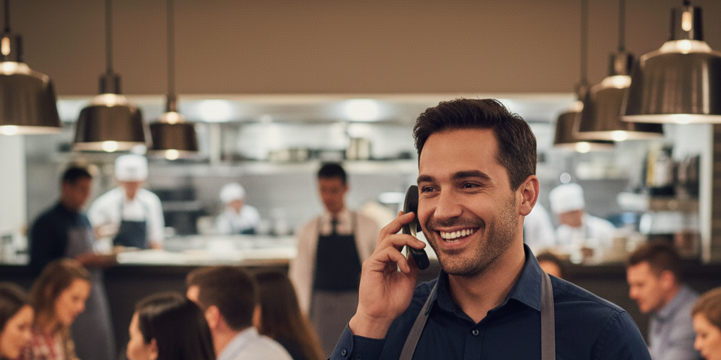 Happy business owner on phone